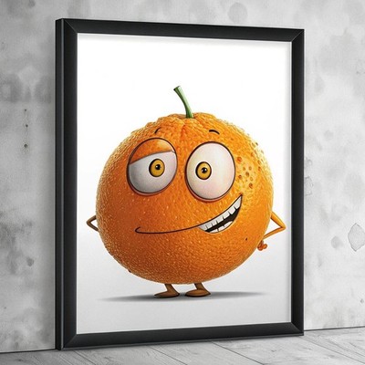 Niedlicher orange lustiger schrulliger Küchendeko Wand Obst Kunstdruck Poster klassisch Inter