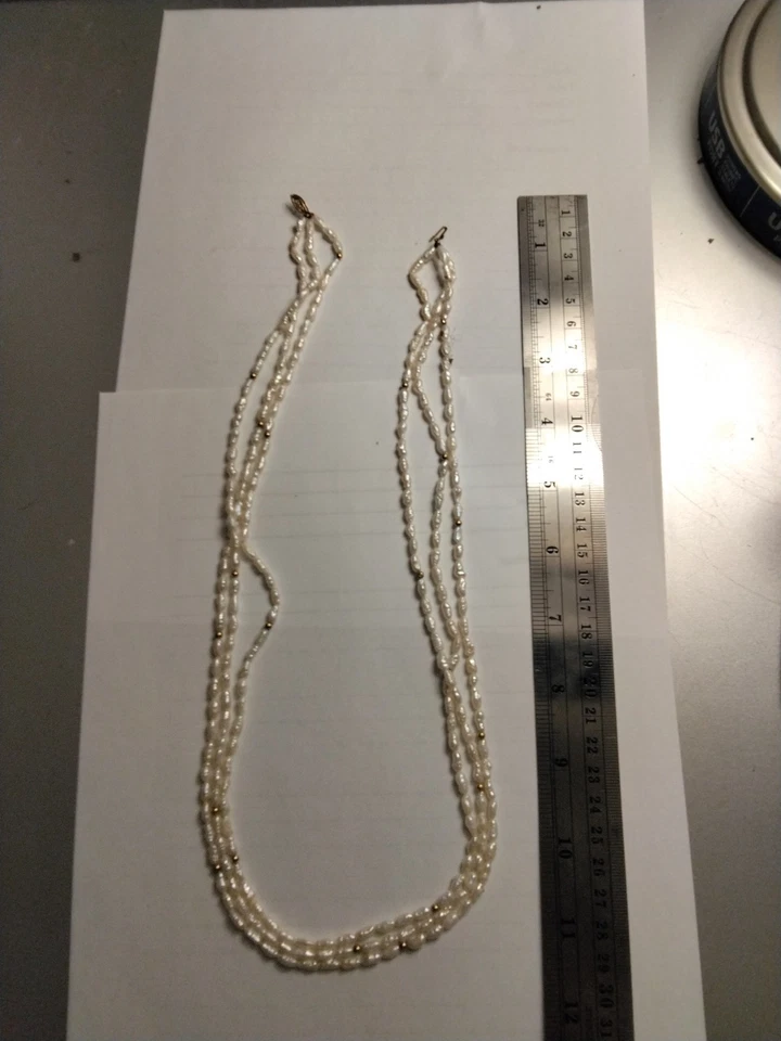 Collar de 3 hilos de oro y perlas de 14k Foto 2 de 4