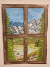 Window Mountain View oil Painting