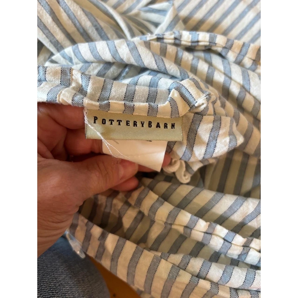 Funda nórdica Pottery Barn Twin azul blanco rayas lino algodón granja costera Foto 2 de 4