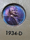 1934-D  Lincoln Cent - Vividly Toned Unc / Uncirculated (AO1)