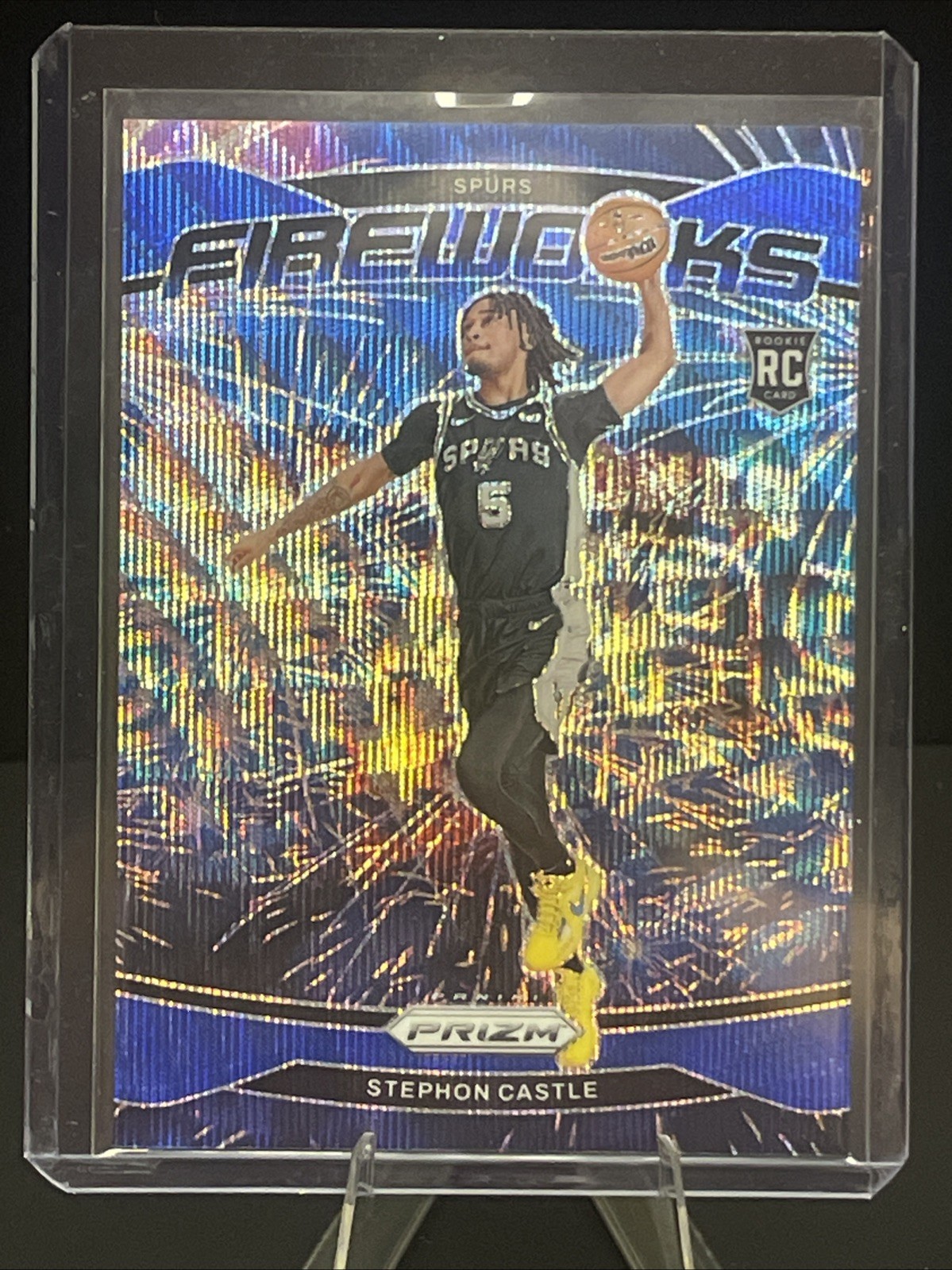 2024-25 Panini Prizm Stephon Castle #13 Fireworks Blue Wave Prizm Rookie RC /175
