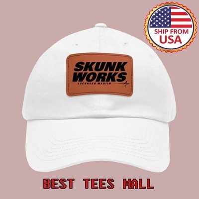 Lockheed Martin Skunk Works White Printed Adjustable Dad Hat with Leather Patch