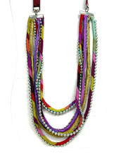 Rainbow Multi Strand Fabric and Silver Bead N...