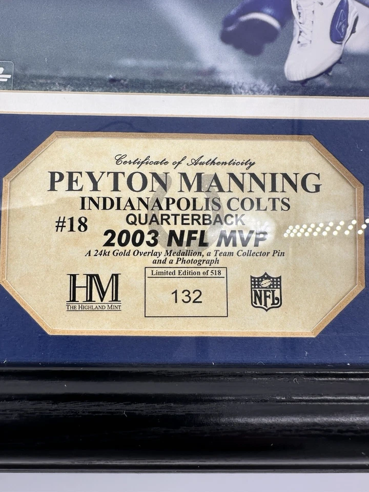 Peyton Manning 图片 24K 金 2003 NFL 正品证书官方海豹突击队 132/518 限量版 — 第 4/4 张图片