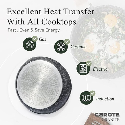 CAROTE Nonstick Deep Frying Pan with Lid 10 Inch Skillet Saute Pan Induction ... - Picture 17 of 24