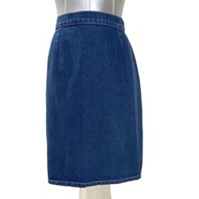Pencil Denim Skirt 11/12 USA Carlyle Blue Jean Bronze Buttons Work Cute Vintage