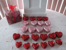 24 pc. Assorted Red  Pink Glitter Heart Valentines Day Ornaments, NIB