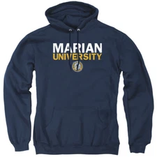 Marian University Adult Pullover Hoodie Stacked, Navy, S-3XL
