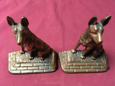 Antique Cast Iron Bronzed German Shepard Book Ends $68.