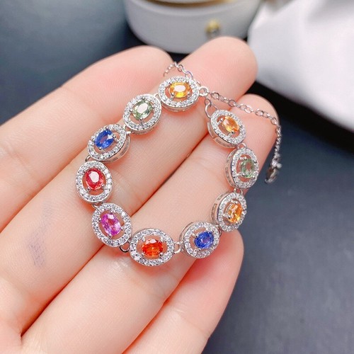 2CT Mutil-Color Natural Sapphire Ruby Women Tennis Bracelet 925 Sterling Silver - Picture 6 of 9