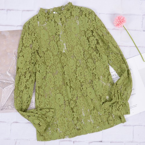 Damen lange Glockenärmel transparent Blumen Spitze Bluse Tops - Bild 16 von 25