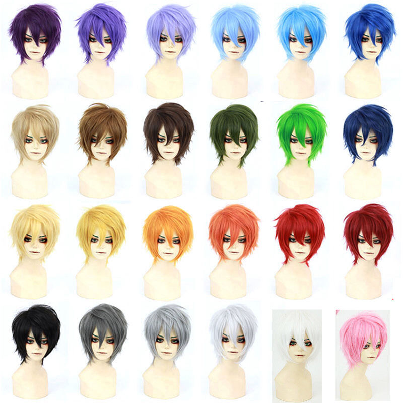 Men Male Short Full Wigs Boys Anime Cosplay Costume Party Synthe