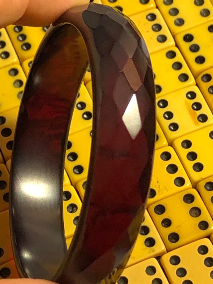 Old veined dark cherry amber faturan bakelite faceted bangle bracelet  120822bF@