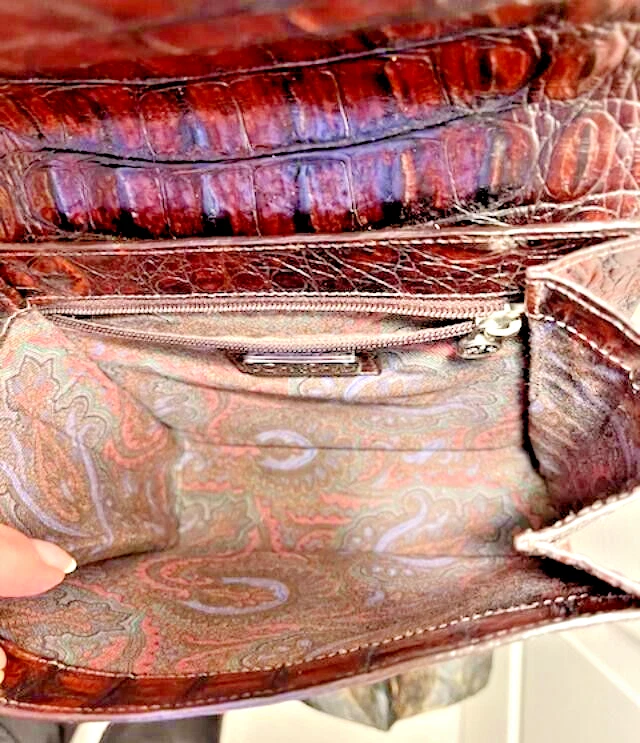 De Colección-Auténtico Bolso de Mano Joan & David Bandolera/Hombro-Marrón Caimán-Perfecto Foto 4 de 4