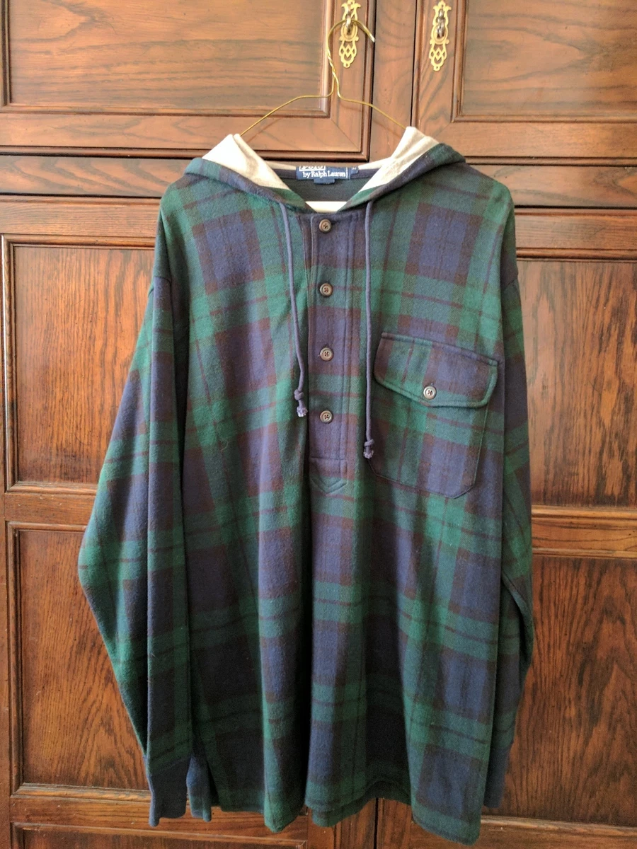 Vintage Polo Ralph Lauren Blackwatch Plaid Flannel Hooded Shirt Sz M | eBay