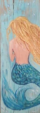 Mermaid reclaimed wood Painting art gift rustic Distressed