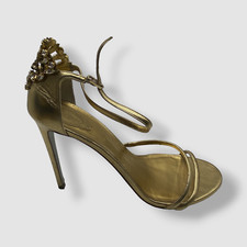  1495 Rene Caovilla Women's Gold Embellished Metallic Leather Sandal Shoes 42