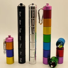Metal Pill Box Organizer 7 Day Portable Waterproof Keychain Pill Holder Case