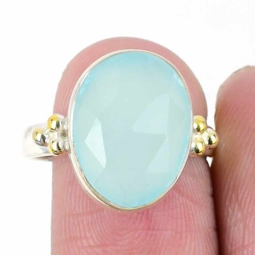 Aqua Chalcedony Stone 925 Sterling Silver Daughter Elegant Cluster Ring Size 8 - Picture 3 of 7