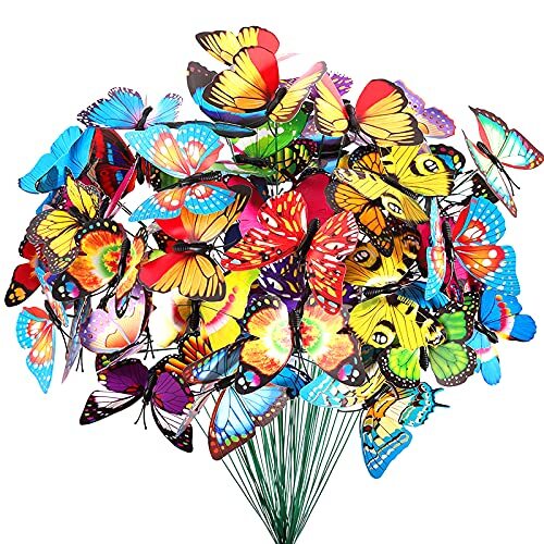 60 Pcs Garden Butterfly Stakes Planter Pots Miniature Ornaments Yard Patio Decor - Picture 1 of 9