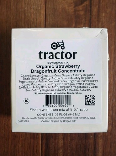 Tractor Juice Bev Co. Strawberry DragonFruit Organic 8.5:1 Concentrate 32oz - 第 1/2 張圖片