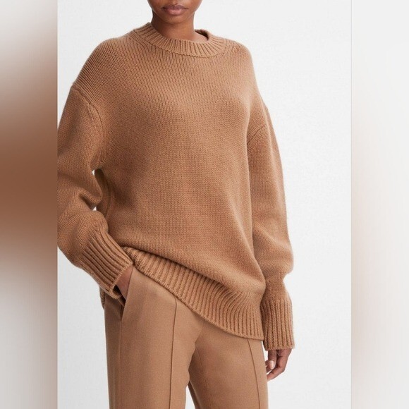 Vince Wool and Cashmere Boyfriend Crew Neck Sweater in Mink Brown XS