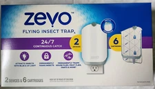 Zevo Flying Insect Trap Starter Kit 2 Devices + 6 Refills Model M364A UV Light