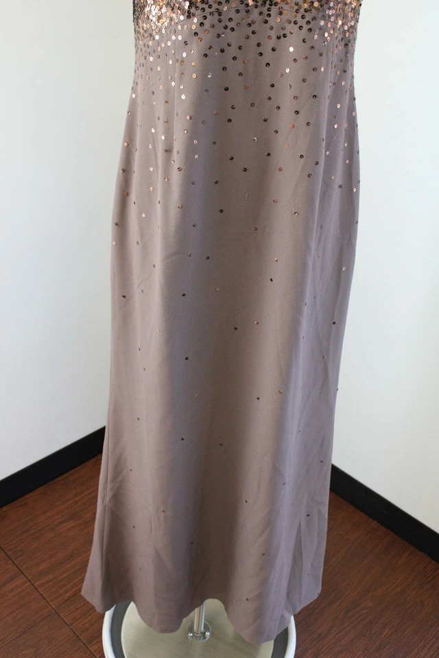 Vestido formal de noche Daymor Couture marrón bronce lentejuelas cuentas talla 10 sin mangas Foto 3 de 4