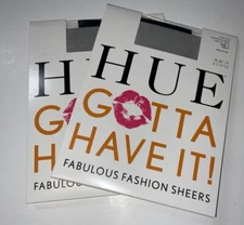 NIP 2 Pair HUE Gotta Have It! Control Top Pantyhose Shimmer Rib Sheer Navy Sz 1