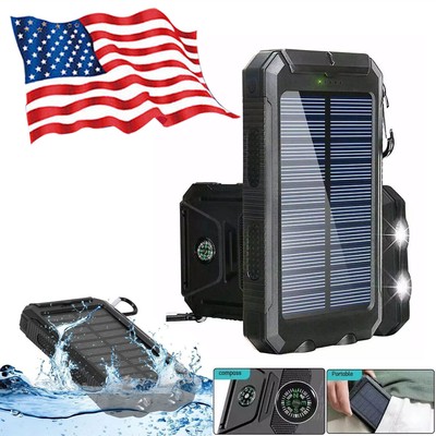 10000000MAH Portable Solar Power Bank LCD LED 2 USB Battery Charger Cell Phone