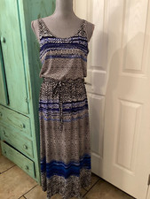FEVER, STRETCHY, SLEEVELESS, ELASTIC WAIST MAXI DRESS WITH TIE, SMALL