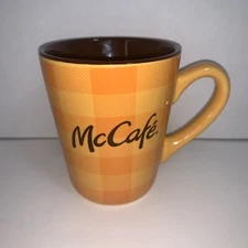 McDonald's McCafe Orange Picnic Tablecloth Pattern 4" x 3.5" Coffee Mug, Unused