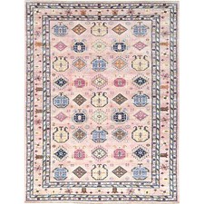 8'10" x 12' Pink Blush Organic Wool Hand Knotted Afghan Super Kazak Rug R82289