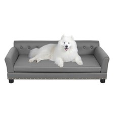 Image of Leather Dog Sofa Elevated Pet Couch Bed Orthopedic Cushion for Medium Large Dogs