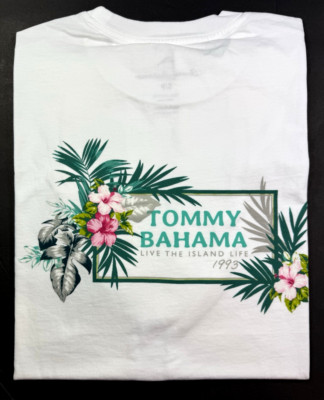 Authentic Tommy Bahama Men's Graphic T / WHITE 100% Cotton/ LIVE THE ISLAND LIFE