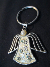 ANGEL SILVER TONE RHINESTONE KEYCHAIN