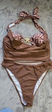 SheIn Women’s Brown Geometric Halter 2-Piece Bikini Set XL 