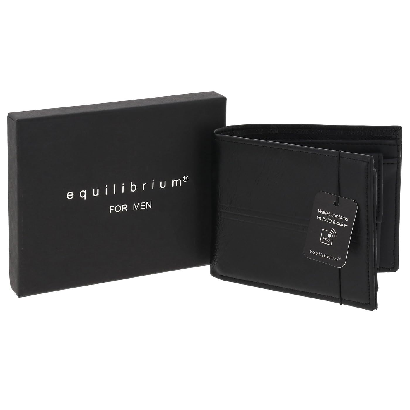 equilibrium Men's Centre Stitched RFID Black Wallet