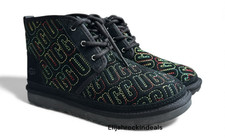 NEW BOYS UGG NEUMEL II GRAPHIC STITCH BLACK SUEDE BOOTS SIZE 5