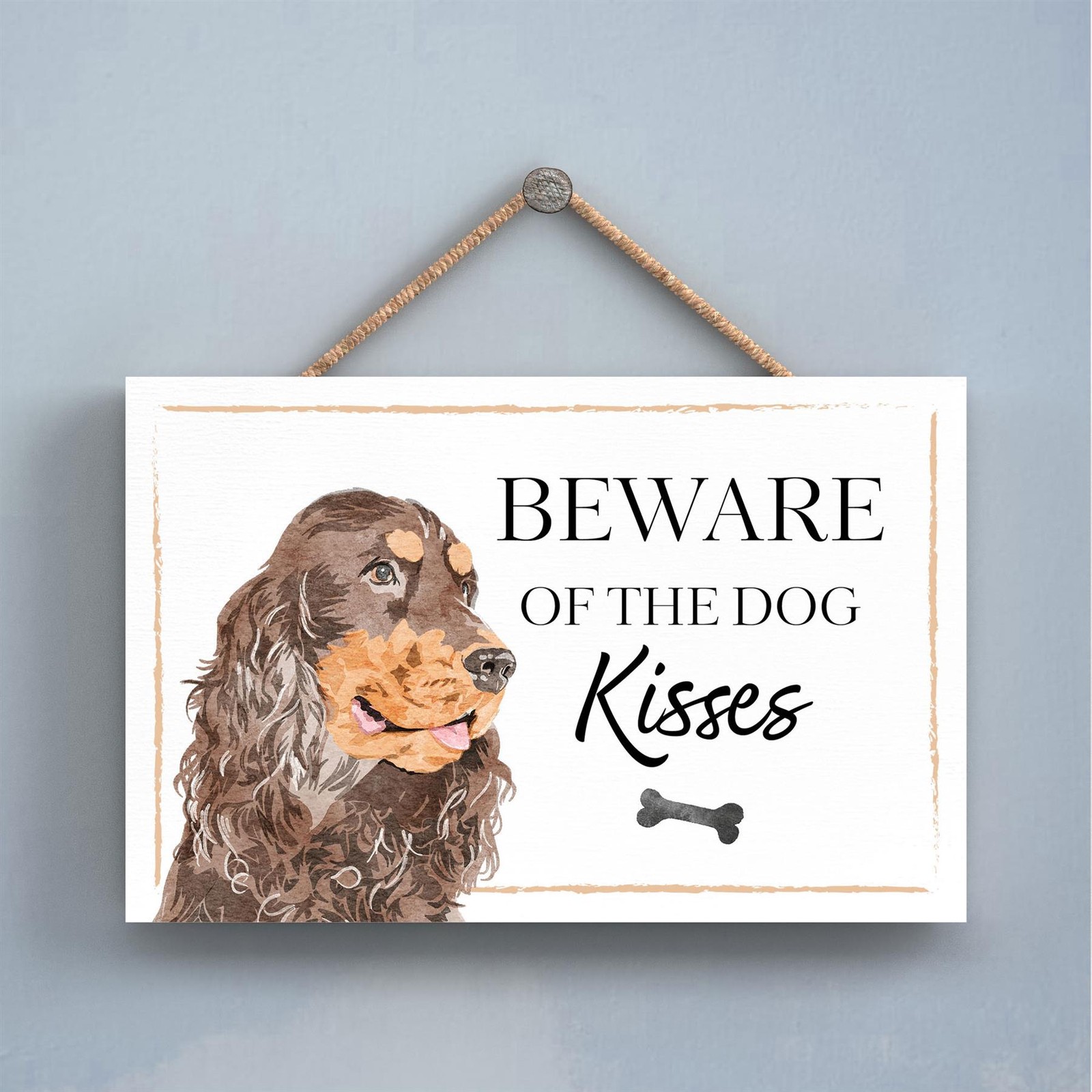 Cocker Spaniel Brown Beware of Dog Kisses Gift Wooden Hanging Rectangle Plaque