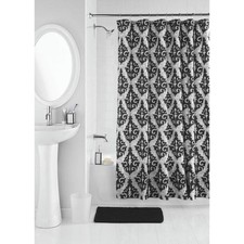 Mainstays 17-Piece Ikat Damask Print Polyester/Ceramic Shower Curtain