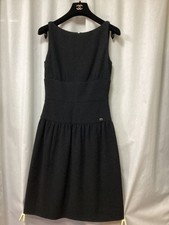 CHANEL Black Wool Silk Dress Size 34 Sleeveless w/ CHANEL Hanger SR2153