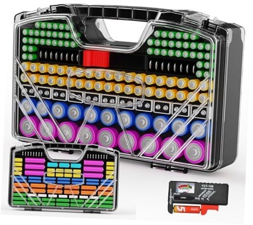 Battery Organizer Storage Holder Box Case with Tester - 285 Batteries ...