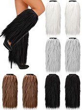 4 Pairs Faux Fur Leg Warmers Fluffy Fuzzy Long Boots Cuffs Winter Warm Boot