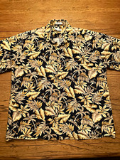 Pierre Cardin Men XL Black/Beige Tropical Floral Button-Up Hawaiian Shirt