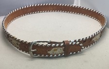 Tony Lama Embossed Belt Floral 32 Leather Ranch Vintage Silver Trim