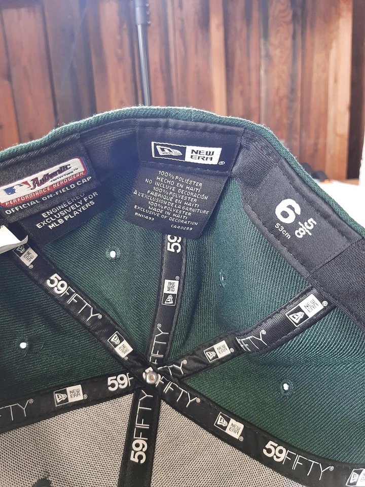 奥克兰田径队美国职棒大联盟棒球帽男孩尺寸 6 5/8 New Era 59FIFTY 合身帽子 — 第 2/3 张图片