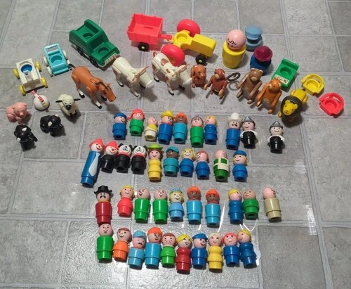 Vintage Fisher Price Little People Lot People Animals + Accessories 63 Pieces