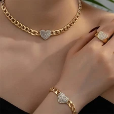 Women Necklace Heart Pendant 18K Gold Silver Plated Chunky Stainless Steel Chain